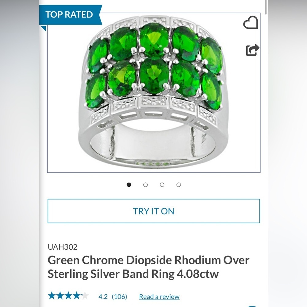 Russian Green Chrome Diopside Sterling Silver Ring Size 7.25 - Picture 12 of 12